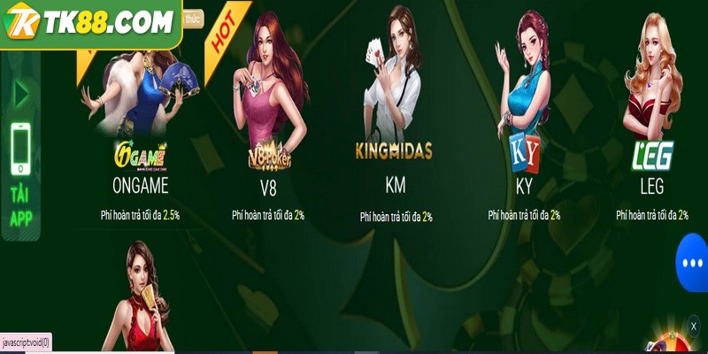Game bài TK88 mang đến nhiều sảnh chơi hấp dẫn, đa dạng cá thể loại 